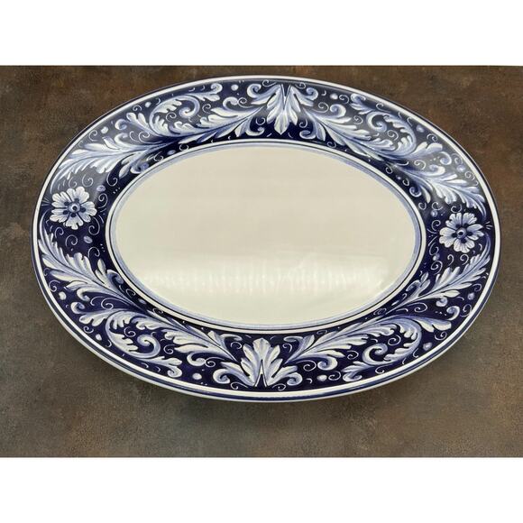 SUR LA TABLE Italian Renaissance Serving Platter 15” Blue WHT Discontinued 2012 - Picture 1 of 5